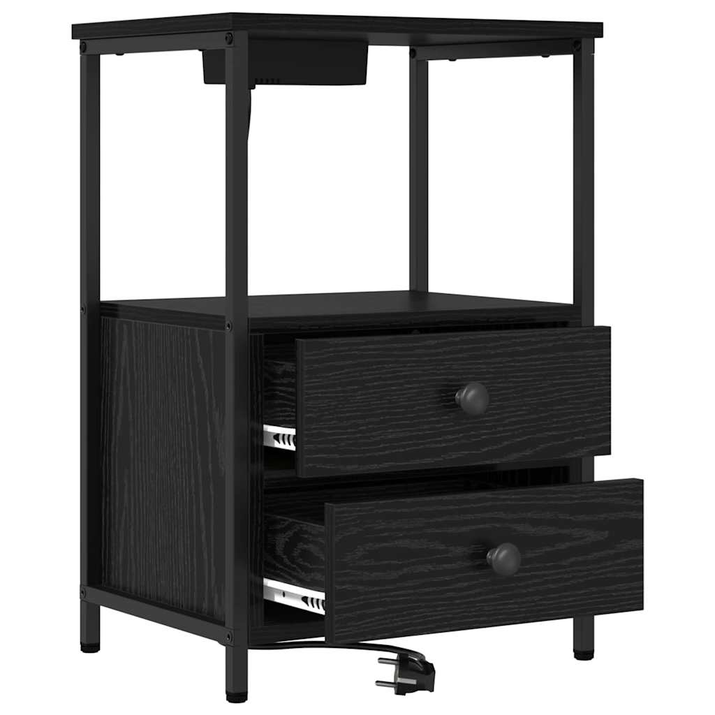 Bedside Cabinet with Charging Station 2 pcs Black oak